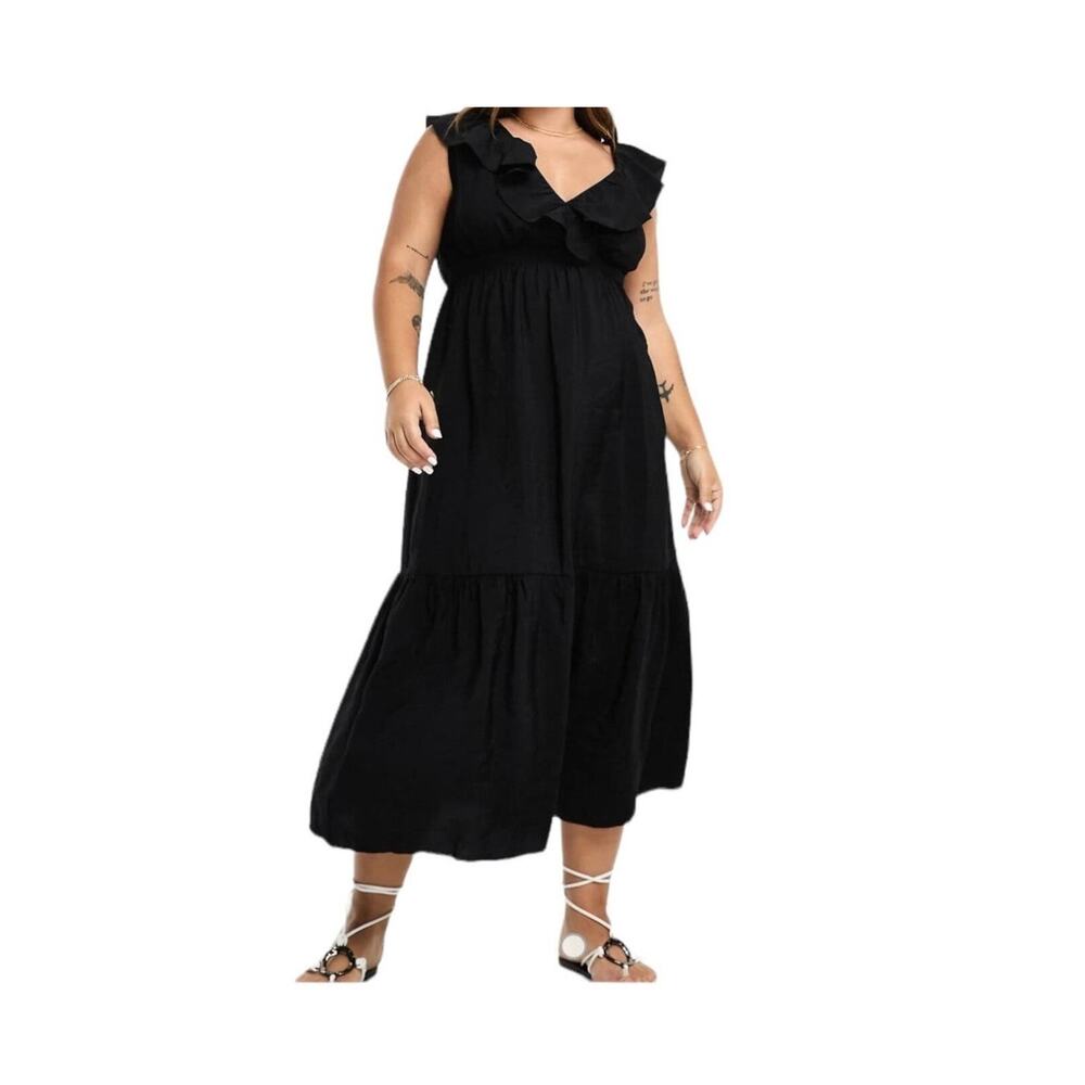 River Island Plus dress ruffle smock maxi black size 20